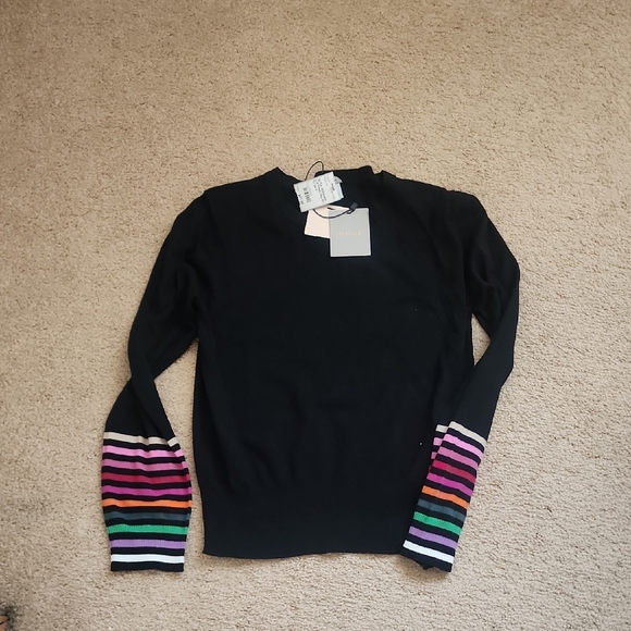 Black Sweater with Colorful Striped Sleeves - Picture 1 of 3
